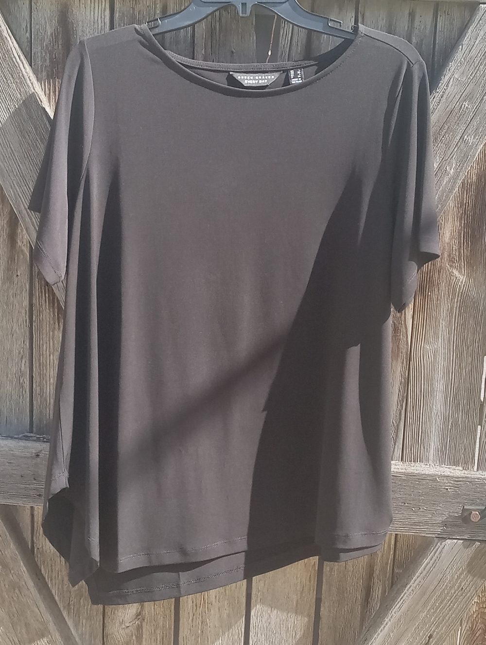 NWOT Susan Graver Everyday Liquid Knit Black Assymetrical Tunic, L